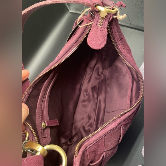 Genuine Suede Woven Hobo Shoulder Bag Burgundy - Picture 7 of 10